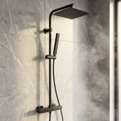 Invena Square Rainfall Black Brass Shower Column Wallmounted Thermostatic Mixer from B&Q