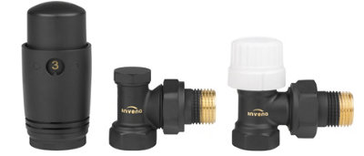 Invena Angled Thermostatic Set Black Finished Heater 1/2" Inch Bsp Radiator Connection from B&Q