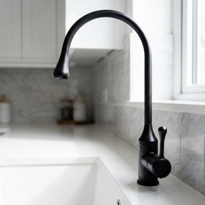 Invena Droplet Shape Spout Matte Black Kitchen Sink Mixer Faucet Tall Single Lever Tap from B&Q