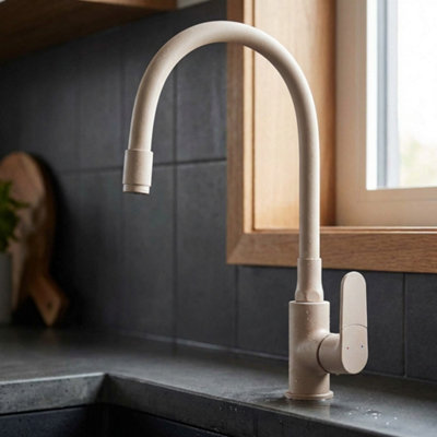 Invena Beige Elastic Spout Shape Memory Kitchen Mixer Tap Tall Inox Single Lever Faucet from B&Q