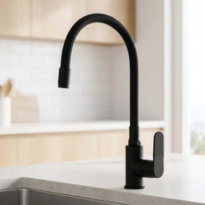 Invena Black Elastic Spout Shape Memory Kitchen Mixer Tap Tall Inox Single Lever Faucet from B&Q