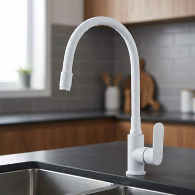 Invena White Elastic Spout Shape Memory Kitchen Mixer Tap Tall Inox Single Lever Faucet from B&Q