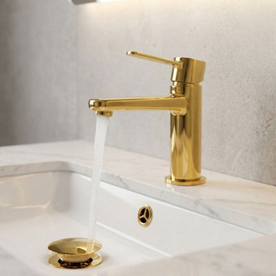 Invena Gold Brass Bathroom Basin Tap Sink Faucet Single Lever Standing Mixer from B&Q
