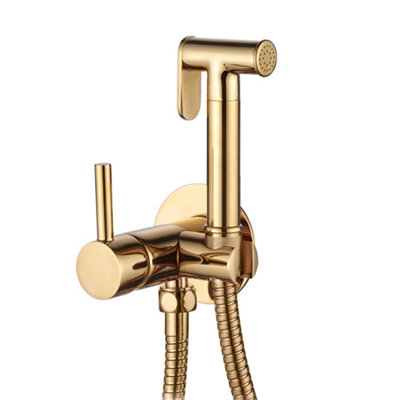 Invena Gold Brass Wallmounted Bidet Tap Ceramic Head Mixer Expendable Handle from B&Q
