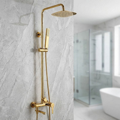 Invena Gold Finishing Shower Set Rainfall Bathroom Mixer Tap Wall Column Handshower from B&Q