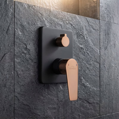Invena Black/rose Gold Brass Wall Concealed Shower Mixer Simple Tap Single Lever With Handshower/rainfall Button from B&Q