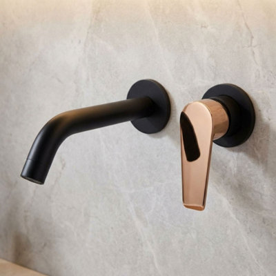B&Q -  Black/rose Gold Brass Bathroom Concealed Basin Wall Faucet Sink Mixer Tap