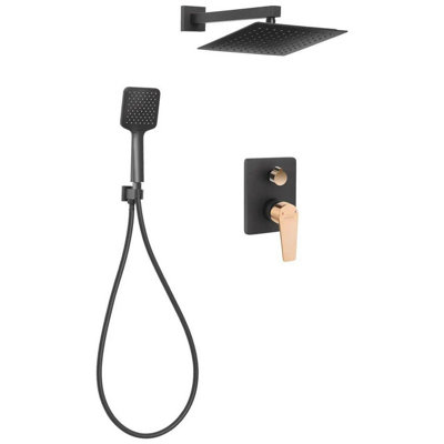 Invena Black/rose Gold Brass Wall Concealed Shower Mixer Set Rainfall Handshower from B&Q