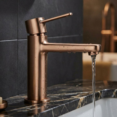 Invena Bathroom Sink Basin Tap Short Copper Bronze Glamour from B&Q