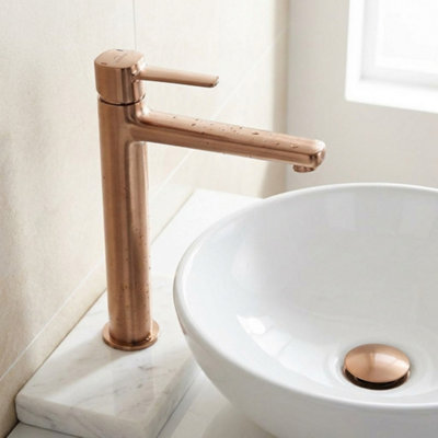 Invena Countertop Bathroom Basin Mixer Tap Tall Copper Bronze Glamour from B&Q