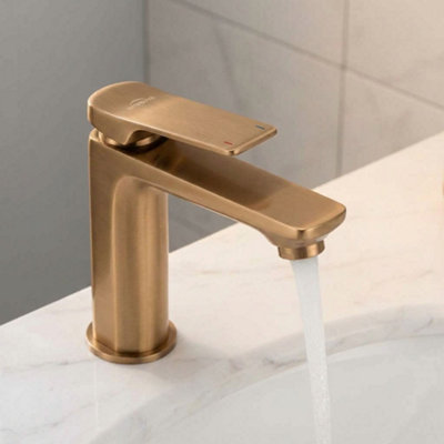 Invena Brushed Copper Bathroom Sink Tap Basin Standing Faucet Mixer Single Lever from B&Q