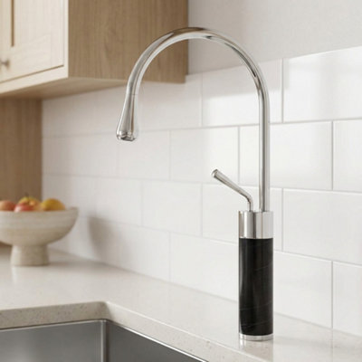 Invena Chrome/black Marble Kitchen Sink Tap Bathroom Basin Mixer Bar Standing Faucet from B&Q