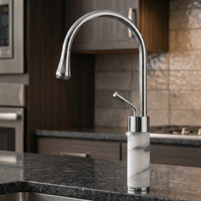 Invena Chrome/white Marble Kitchen Sink Tap Bathroom Basin Mixer Bar Standing Faucet from B&Q