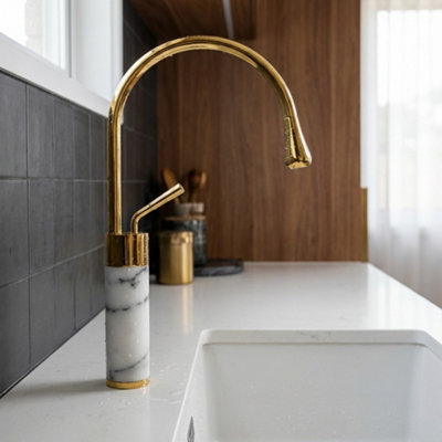 Invena Gold/white Marble Kitchen Sink Tap Bathroom Basin Mixer Bar Standing Faucet from B&Q