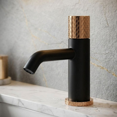 Invena Black/rose Gold Brass Tap Bathroom Basin Faucet Engraved Handle Mixer from B&Q