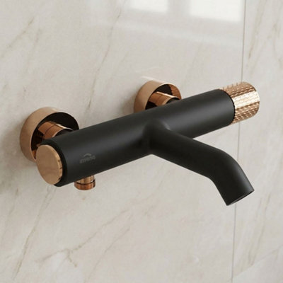 Invena Black/rose Gold Brass Bath Mixer Tap Bathroom Basin Faucet Engraved Handle from B&Q