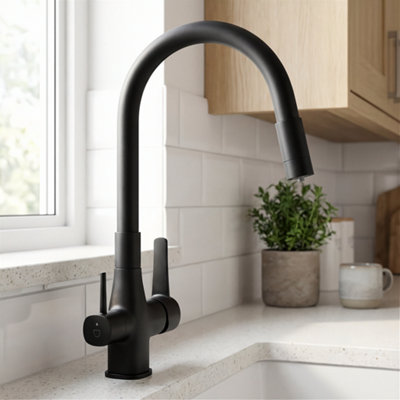 Invena Black Kitchen Tap Standing Sink Faucet Flexible Spout Underdeck Water Filter Set from B&Q