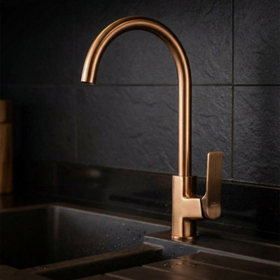 Invena Kitchen Sink Mixer Tap Brushed Copper Bronze Deck Mounted Swan Neri Plus from B&Q