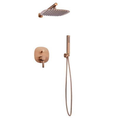 Invena Concealed Shower Mixer Set Rainfall Brushed Copper Bronze Glamour from B&Q