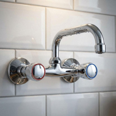 Invena 20Cm Spout Washbasin Sink Mixer Tap Round Headed Wall Mounted Chrome from B&Q