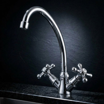 Invena Cross Head Kitchen Sink Faucet Mono Tap Deck Mounted Two Handles from B&Q