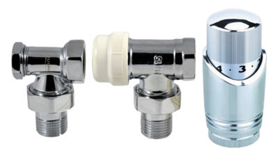 Invena Straight Chrome Thermostatic Radiator Valves Pack 1/2 Inch 15mm Lockshield from B&Q