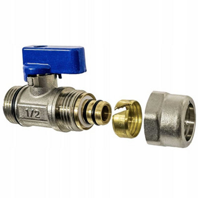 Blue/Red PEX 16mm x 1/2 Male Shut-Off Valve Compression Pipe - Image 3