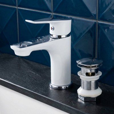 Invena White/chrome Bathroom Sink Elegant Standing Mixer Tap Single Lever Tap from B&Q