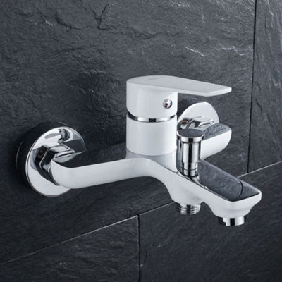 B&Q -  White/chrome Bathroom Bath Elegant Wall Mounted Mixer Single Lever Tap