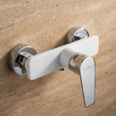 Invena White/chrome Bathroom Shower Elegant Wall Mounted Mixer Single Lever Tap from B&Q