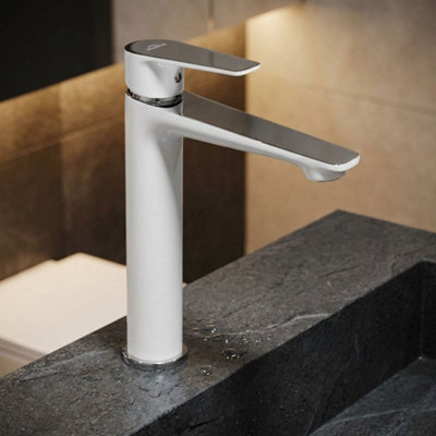 Invena White/chrome Very Tall Bathroom Sink Elegant Standing Mixer Tap Single Lever from B&Q