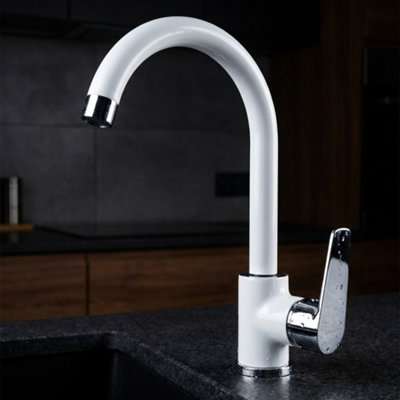 Invena White/chrome Kitchen Sink Elegant Standing Mixer Tap Single Lever Tap from B&Q