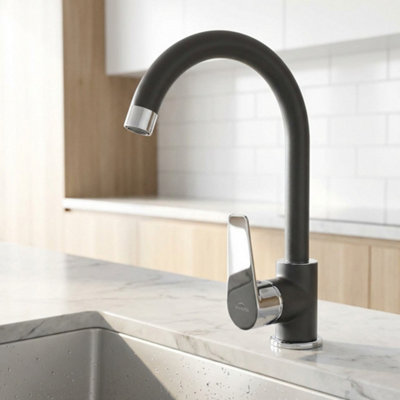 Invena Graphite/chrome Kitchen Sink Elegant Standing Mixer Tap Single Lever from B&Q