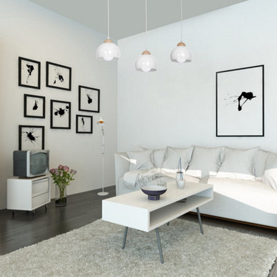 B&Q -  Dama White Pendant Light 3Xe27 Hand Made Scandi Style Hanging Ceiling Lamp Enhanced By Natural Wood Detail