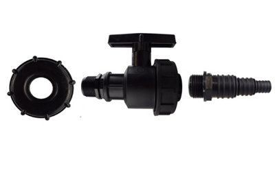  - Ibc 2" S60X6 Lid With 3/4" Bsp CapLarge Plastic Lever Valve And Multi-Size Pond Hose Barb 13/20/25mm