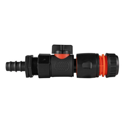16mm (1/2") Barbed Joiner With 3/4" Bspm Thread3/4" Bspf Quick-Connect Valve And 1/2" Black/orange Hose Connector from B&Q