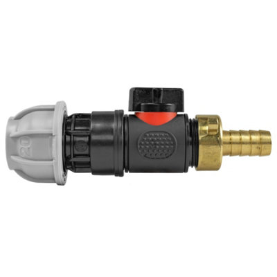 20mm Mdpe Connector Set With In-Line 3/8" Bspm Soft-Touch Valve And 13mm Brass Hose Barb from B&Q