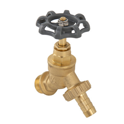 Brass Garden Bib Tap1/2" Bsp Male Inlet3/4" Bsp Outlet With 1/2" Hose Barb And Round Handle from B&Q
