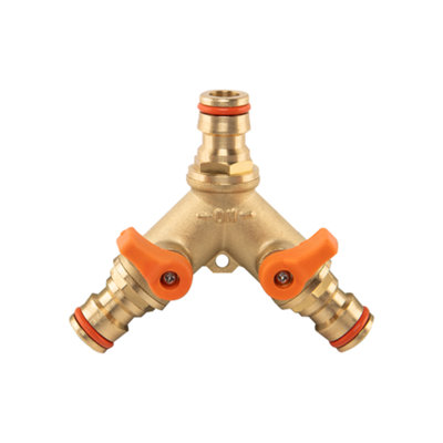 3-Way Brass Male Snap-On Connector With Dual Integrated Shut-Off Valves For Garden And Irrigation Systems from B&Q