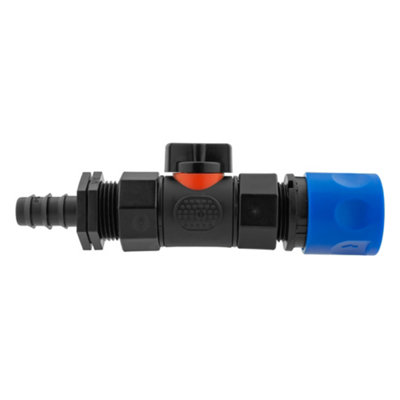 Blue Hose Connector Kit With 3/4" Bspf In-Line Soft-Touch Valve And 16mm Barbed 1/2" Irrigation Joiner from B&Q