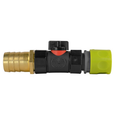 Lime Bsp Female Click Lock Hose Connector With Black In Line Bspf Valve And 25mm Brass Barbed Joiner from B&Q