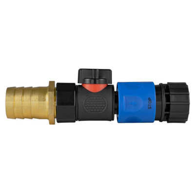 25mm Brass Barb Joiner With 3/4" Bspf Quick-Connect Valve And 3/4" Bspf Female Hose Connector from B&Q