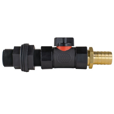 Water Butt Connector Kit 3/4" Bsp With In-Line Bspf Valve And 19mm Brass Barbed Joiner from B&Q