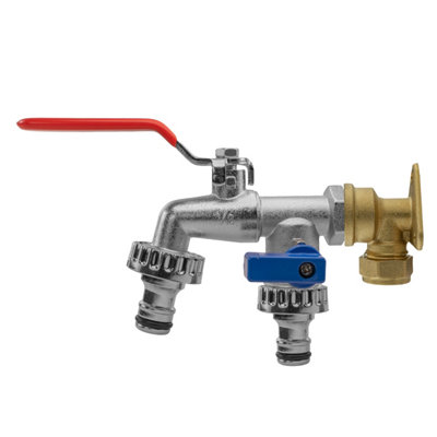  - 15mm Brass Wall Flange Kit With Double Lever Garden TapQuick-Connect Snap-On Connector1/2" Bsp