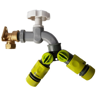 15mm Brass Wall Flange Kit With 1/2" Bspm Grey Rotary TapTwo-Way Splitter And 2 Click-Lock Connectors from B&Q