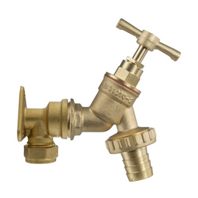 15mm Brass Wall Flange Kit With 1/2" Bspm Brass Barbed Garden FaucetSet from B&Q