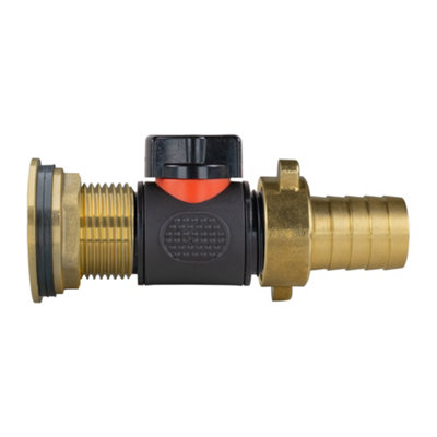  - 1" Brass Water Butt Set Including 3/4" Inline Valve And 19mm Hose Barb Adaptor