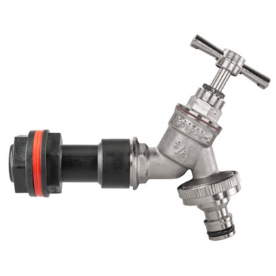 3/4" Bsp Water Butt Extension Kit With 50mm ProjectionNickel-Plated Brass Bib Tap And 1" Snap-On Connector from B&Q