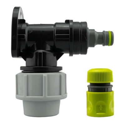 25mm Mdpe Wall Flange Set With 3/4" Bsp Male Click-Lock Tap And Female Hose Connector from B&Q