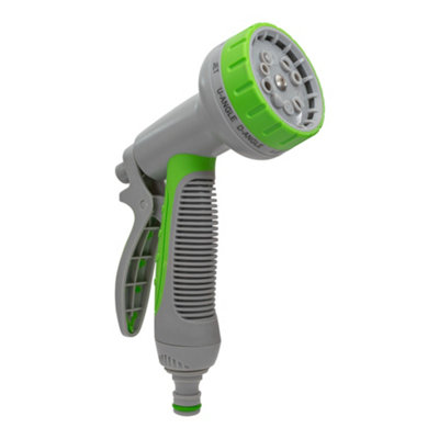  - Green-Grey Adjustable Multi-Pattern Hose Water Sprayer Gun With Quick-Connect Adaptor And Trigger Lock